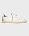 Golden Goose Super-star Leather Upper And Star Suede Toe And Spur Laminated Heel Metal Lettering In White Ice Orchid Pink Silver