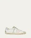 Golden Goose Super-star Leather Upper And Star Suede Toe And Spur Laminated Heel Metal Lettering In White Ice Orchid Pink Silver