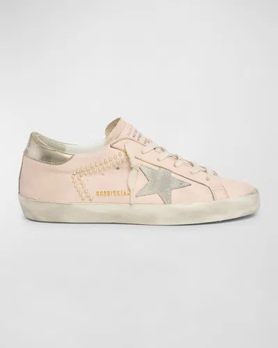 Golden Goose Superstar Pearly Stud Leather Low-top Sneakers In Light Pink Ice Platinum
