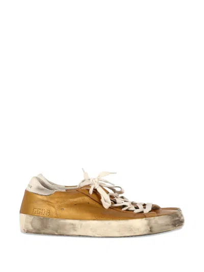 Pre-owned Golden Goose Superstar Perforated Leather Sneakers In Gold