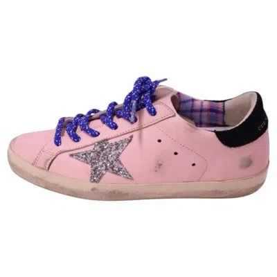 Pre-owned Golden Goose Superstar Pink Leather Glitter Star Sneakers - Eu 37