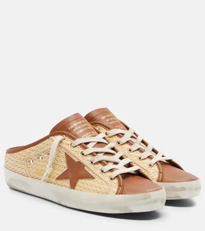 Golden Goose Super-star Sabot Distressed Leather-trimmed Raffia Slip-on Sneakers In Multi