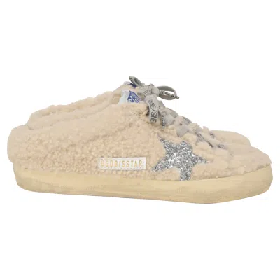 Golden Goose Superstar Sabot Distressed Glittered Shearling Slip-on Sneakers In White Wool In Neutral