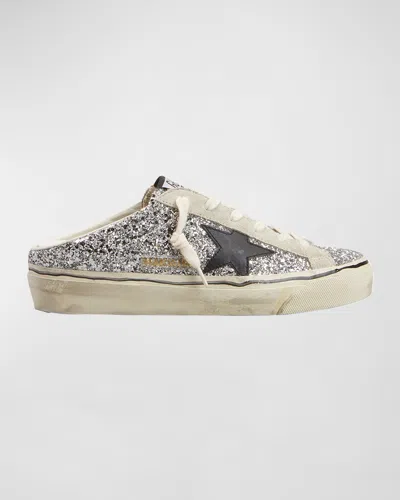 Golden Goose Superstar Sabot Glitter Slide Sneakers In Silvericeblack