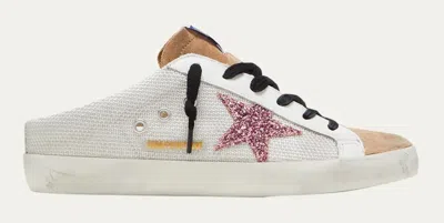 Pre-owned Golden Goose Superstar Sabot Net Glitter Slide Sneakers 4962- Retail $625 In Silver/tabacco/pink