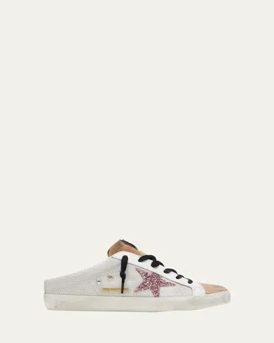 Golden Goose Superstar Sabot Net Glitter Slide Sneakers In Silver Tabacco Pink