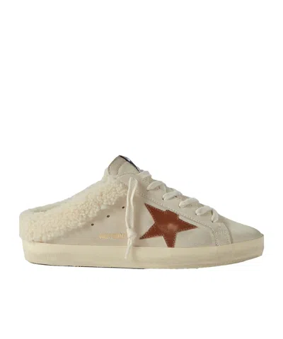 Golden Goose Super-star Sabot Shearling-lined Distressed Leather-trimmed Suede Slip-on Sneakers In Neutrals