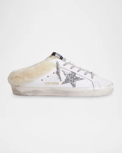 Golden Goose Super-star Sabot Shearling-lined Leather Slide Sneakers In White