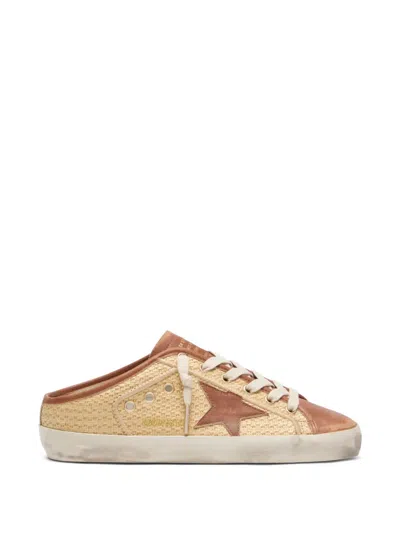 Golden Goose Super-star Sabots In Raffia With Brick-red Star Slip-ons In Multi
