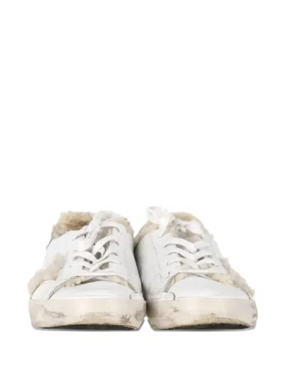 Pre-owned Golden Goose Superstar Shearling-trim Sneakers In White