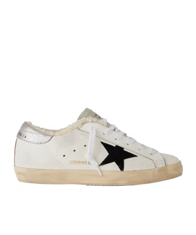 Golden Goose Super-star Shearling-lined Distressed Suede And Leather Sneakers In White
