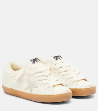 Golden Goose Super-star Shearling-lined Leather Sneakers In White