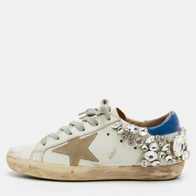 Pre-owned Golden Goose Superstar Size 35 White/blue Leather Crystal Embellished Low Top Sneakers