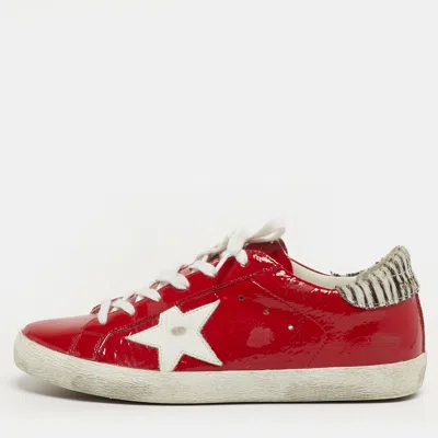 Pre-owned Golden Goose Superstar Size 38 Red Patent Leather Lace Up Sneakers