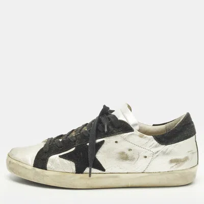 Pre-owned Golden Goose Superstar Size 38 Silver/black Leather And Suede Lace Up Sneakers