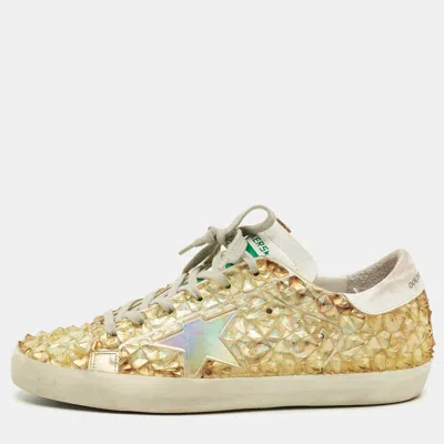 Pre-owned Golden Goose Superstar Size 40 Two Tone Leather And Rubber Lace Up Sneakers In Transparent