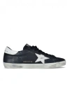 Golden Goose 'super-star' Black Low Top Sneakers With Logo Patch And Suede Details In Leather Man In Black