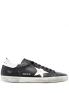 Golden Goose 'super-star' Black Low Top Sneakers With Logo Patch And Suede Details In Leather Man In Black  