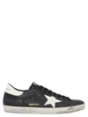 Golden Goose 'super-star' Black Low Top Sneakers With Logo Patch And Suede Details In Leather Man In Black