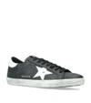 Golden Goose 'super-star' Black Low Top Sneakers With Logo Patch And Suede Details In Leather Man In Black