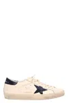 Golden Goose Men 'super-star' White Low Top Sneakers With Embossed Logo And Contrasting Heel Tab In In Blue