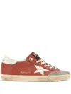 Golden Goose Super-star Distressed Suede-trimmed Leather Sneakers In Orange