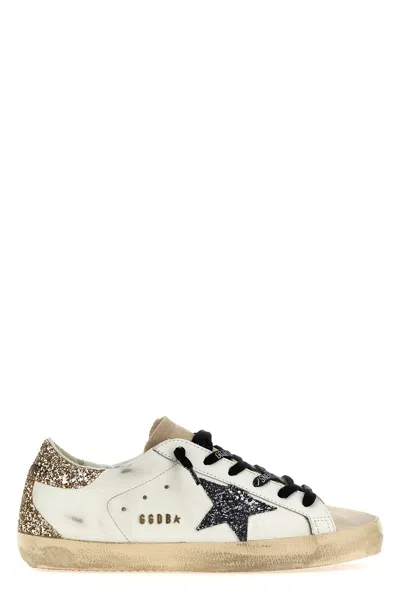 Golden Goose Super-star Distressed Suede-trimmed Glittered Leather Sneakers In White