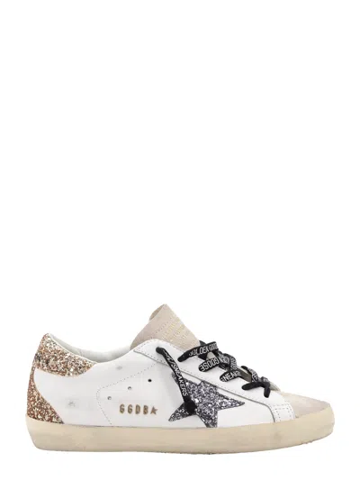 Golden Goose Super-star Distressed Suede-trimmed Glittered Leather Sneakers In White