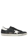 Golden Goose 'super-star' Black Low Top Sneakers With Logo Patch And Suede Details In Leather Man In White/black