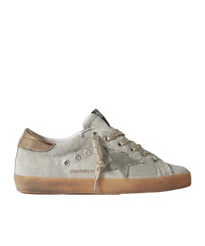 Golden Goose Super-star Suede And Metallic Leather-trimmed Distressed Canvas Sneakers In Gray