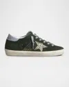 Golden Goose Super-star Suede Glitter Low-top Sneakers In Green