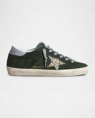 Golden Goose Super-star Suede Glitter Low-top Sneakers In Green