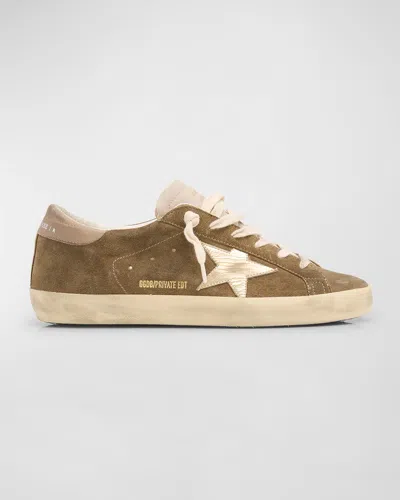 Golden Goose Superstar Suede Metallic Low-top Sneakers In Taupe/marble/gold/beige
