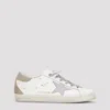 Golden Goose Deluxe Brand Premium White Leather Sneakers With Glitter Accents In White Lilac Platinum