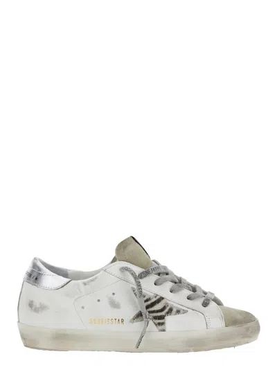 Golden Goose 'superstar' White Low Top Sneakers With Glittered Star Patch And Laminated Heel With Logo Lettering 