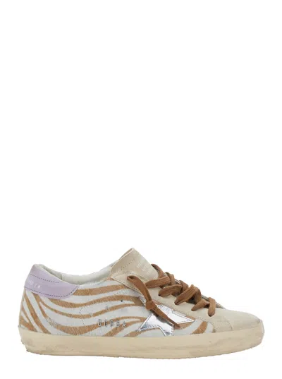 Golden Goose Superstar White Low Top Sneakers With Glittered Star Patch And Laminated Heel With Logo Lettering In In Multi