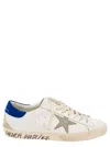 GOLDEN GOOSE SUPERSTAR WHITE VINTAGE LOW TOP SNEAKERS WITH BLUE HEEL TAB IN LEATHER MAN