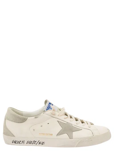 Golden Goose Superstar White Vintage Low Top Sneakers With Grey Heel Tab In Leather Man In Neutral