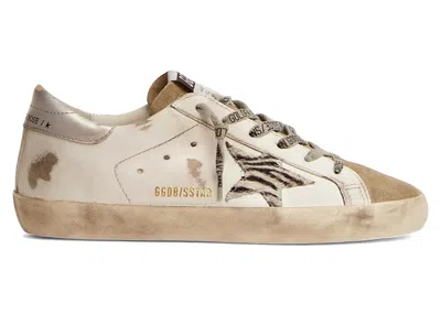Pre-owned Golden Goose Superstar Zebra Print Pony Skin Star (women's) Sneakers In White/silver/sand