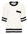 Golden Goose Women's Short-sleeved Sweater In Vintage White With Blue Rib Knit In White