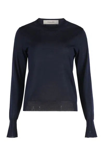 Golden Goose Sweater With Round Neck In Wool In Blue