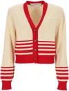 Golden Goose Beige Cardigan With Red Stripes In White