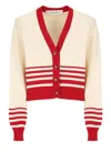 Golden Goose Beige Cardigan With Red Stripes In Beige