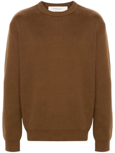 Golden Goose Davis Basic Cotton Sweater With Logo Embroidery On The Back In Brown