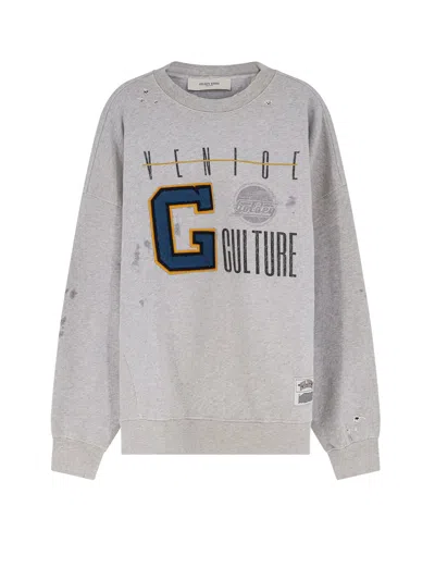 Golden Goose Journey Over Cotton Heavy Fleece Ribbed Side Hoodie In Gray