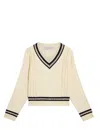 Golden Goose Cropped Sweater With Woven Pattern In Heritage White/dark Blue