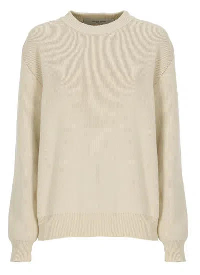 Golden Goose Cotton Sweater With Crew Neckline And Embroidery In Neutral