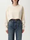 Golden Goose "journey W`s" Cropped Crew Neck Sweatshirt Overprinted Cotton Fleece Vintage Treatment In White