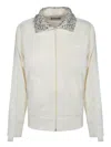 Golden Goose Cream Sequined Zip Sweatshirt In White