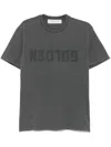 Golden Goose Green Crewneck T-shirt With Logo On The Front And Logo Patch On The Front In 60318 Anthracite